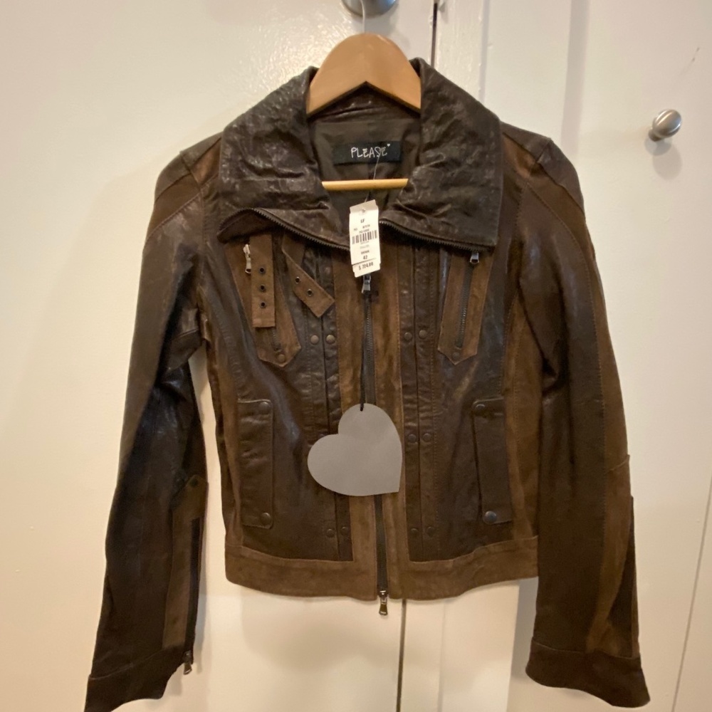 Please Brown Leather and Suede Jacket